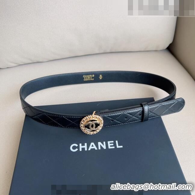 ​Big Enough Chanel Quilted Lambskin Belt 3cm with Heart CC Buckle 0511 Black/Gold 2023