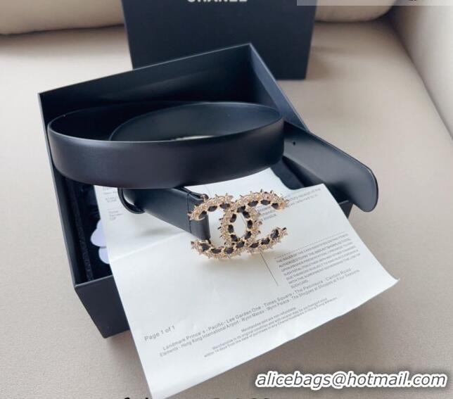 ​Top Design Chanel Calfskin Belt 3cm with Star CC CH090602 Black 2023