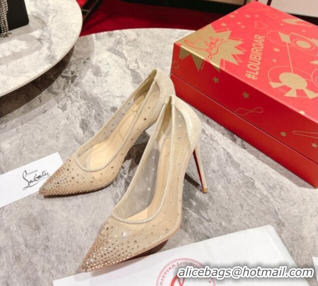 Sophisticated Christian Louboutin Follies Strass Heel Pumps 10cm in Mesh and Crystals 014001