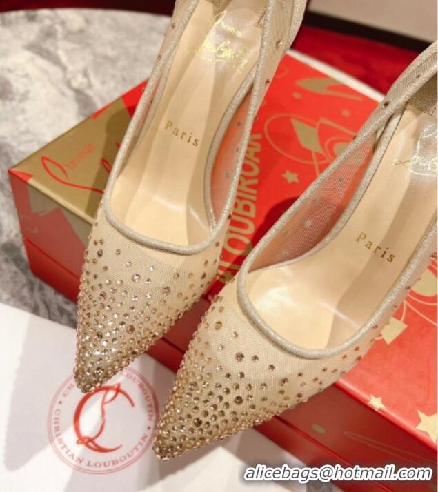 Sophisticated Christian Louboutin Follies Strass Heel Pumps 10cm in Mesh and Crystals 014001