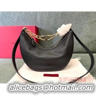 Buy Cheap VALENTINO Vlogo Moon small leather HOBO bag chain N08J Black