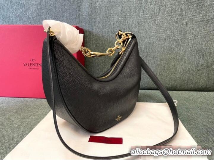 Buy Cheap VALENTINO Vlogo Moon small leather HOBO bag chain N08J Black