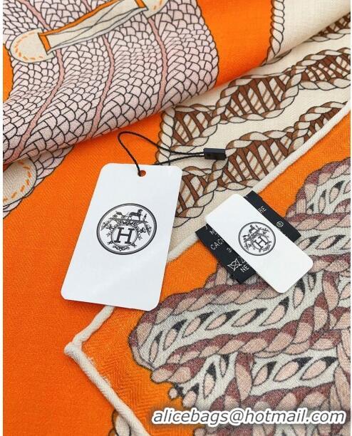 Best Product Hermes Cashmere & Silk Sqaure Shawl Scarf 140cm H111818 Orange 2023