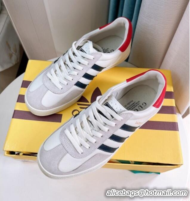 Stylish adidas x Gucci Gazelle Leather and Suede Low-top Sneakers White/Grey 024003