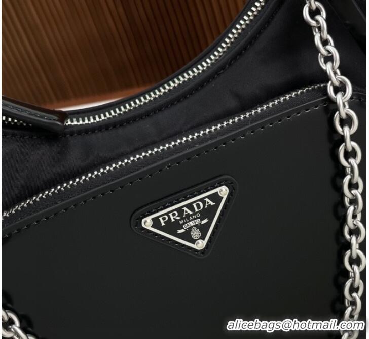 Top Quality Prada Re-Nylon and brushed leather mini-bag 1BD198 Black