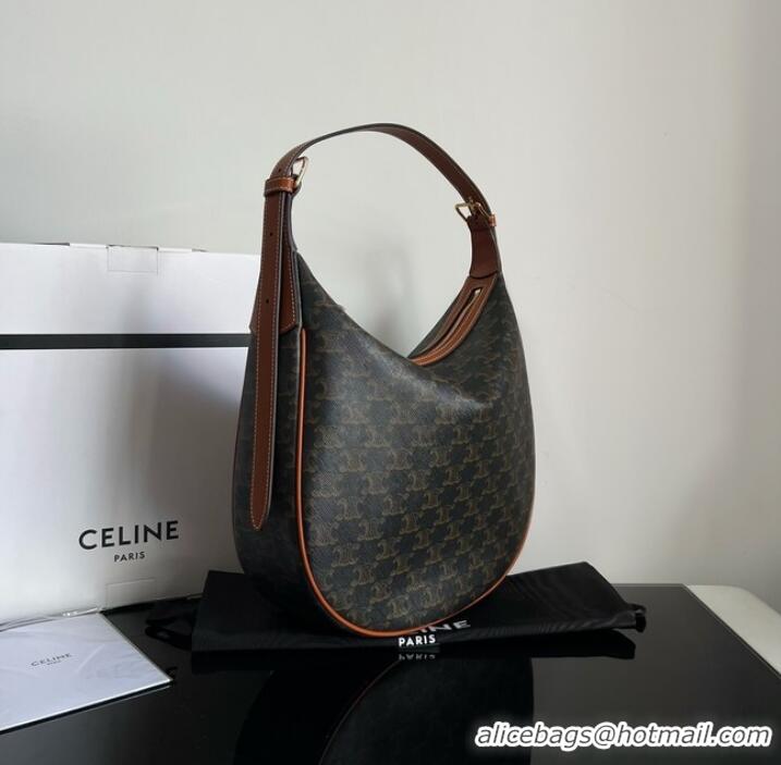 Unique Grade Celine HELOISE BAG IN TRIOMPHE CANVAS AND CALFSKIN 114712 TAN