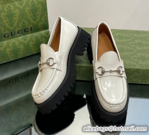 Best Grade Gucci Brushed Leather Loafers with Horsebit 4.5cm White 106022