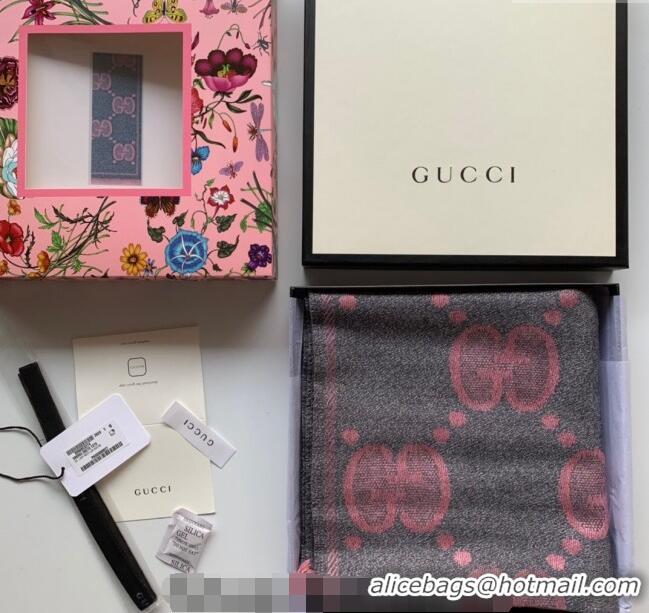 Affordable Price Gucci Shiny Jumbo GG Wool Scarf 45x195cm G1206 Grey/Pink 2023