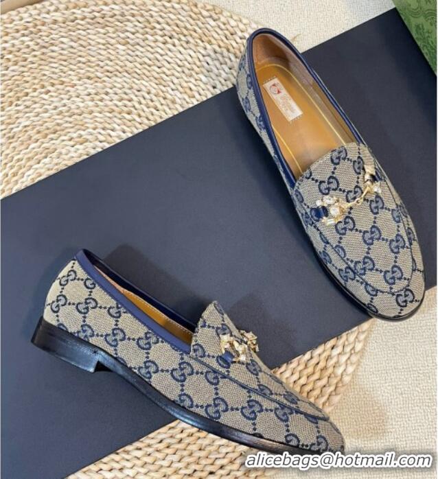 Unique Style Gucci Jordaan Jumbo GG Canvas Loafers with Crystals Grey/Blue 205029