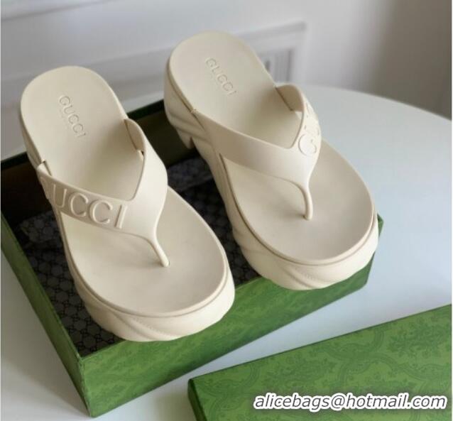 Buy Luxury Gucci Rubber Platform Thong Slide Sandals White 205037