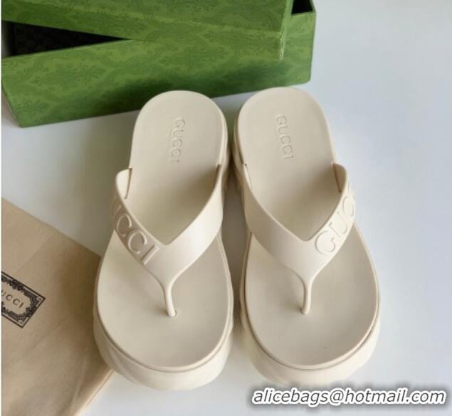 Buy Luxury Gucci Rubber Platform Thong Slide Sandals White 205037