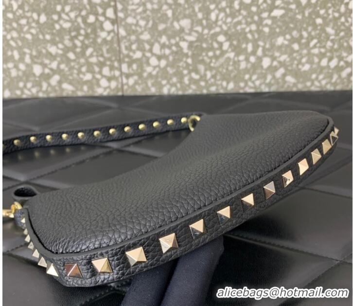 Trendy Design VALENTINO Rockstud calfskin small HOBO bag AG098 Black