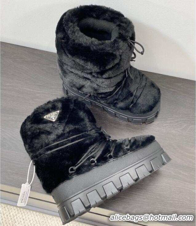 Luxury Cheap Prada Shearling Apres-Ski Ankle Boots Black 026043