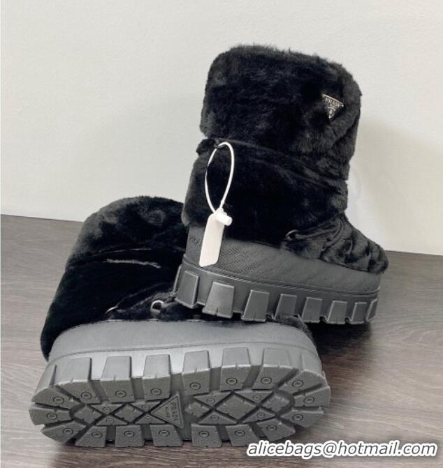 Luxury Cheap Prada Shearling Apres-Ski Ankle Boots Black 026043