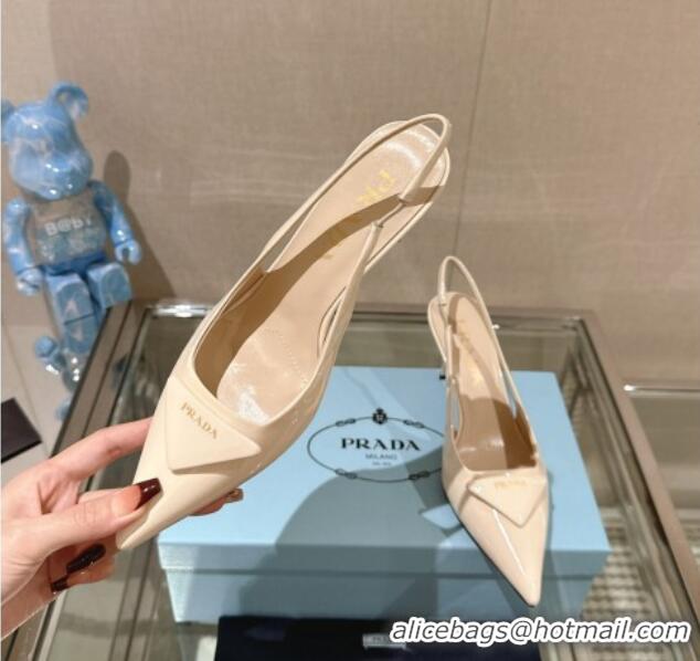 Most Popular Prada Patent leather slingback pumps 7.5cm Nude Pink 202038