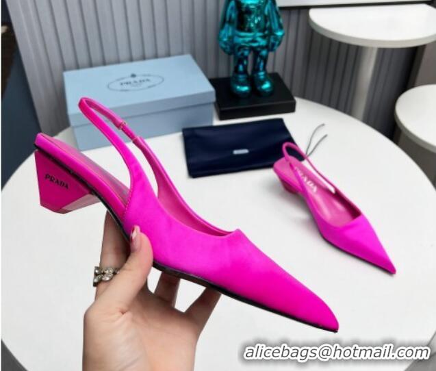 Unique Style Prada Satin Slingback Pumps 4cm Dark Pink 202066 