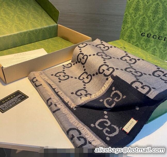 Famous Brand Luxury Cheap Gucci Silk Wool Long Scarf 70x205cm GG122101 Black 2023