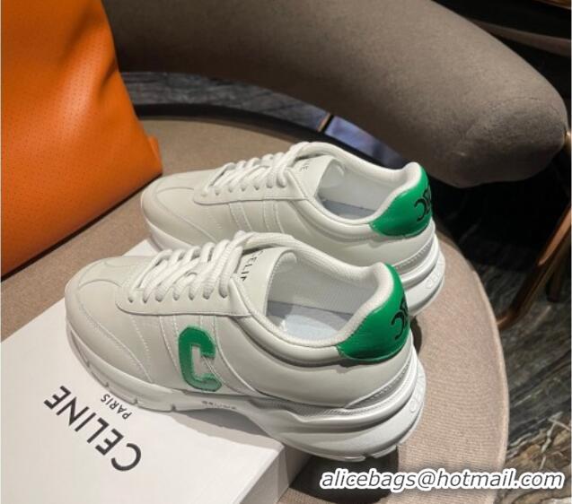 Good Product Celine Runner CR-02 Low Lace-up Sneakers in Calfskin White/Green 1218103