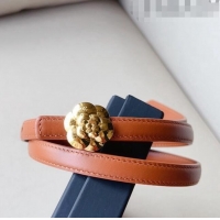 Well Crafted Chanel Calfskin Belt 1.5cm with Gold Camellia Bloom Buckle CH4014 Brown 2023
