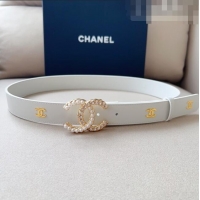 Most Popular Chanel Leather Belt with Pearl CC Buckle 30mm CH8234 White/Gold 2023