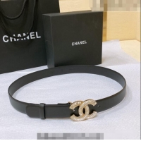 Shop Chanel Calfskin Belt with Crystal CC Buckle 3cm 0803 Black 2023