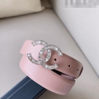 Best Price Chanel Leather Belt 3cm with CC Buckle,Crystals and Pearls CH8155 Light Pink 2023