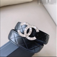 Well Crafted Chanel Quilted Leather Belt 3cm with CC Buckle,Crystals and Pearls CH8160 Black 2023