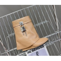Super Quality Givenchy Shark Lock Wedge Ankle Boots 8.5cm in Leather Apricot 926103