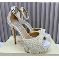 Custom Jimmy Choo Max Pearls Platform Sandals 13cm White 025112