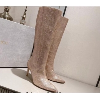 Discount Jimmy Choo Crystals Allover Knee High Boots 8.5cm Gold 104048