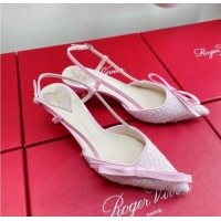 Luxurious Roger Vivier Virgule Bow Slingback Pumps in Pink Tweed 4.5cm Heel 392222