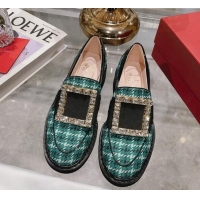 Charming Roger Vivier Viv' Rangers Strass Buckle Loafers in Fabric Green 013072