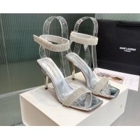 Sophisticated Amina Muaddi Rih High Heel Sandals with Crystal Strap 11cm Silver 926047