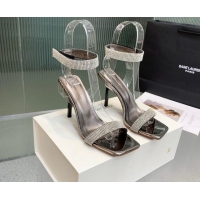 Grade Quality Amina Muaddi Rih High Heel Sandals with Crystal Strap 11cm Grey 926050