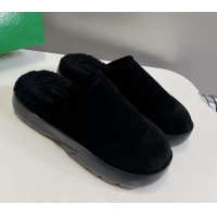 Durable Bottega Veneta Snap Slippers in Suede and Shearling Black 121093