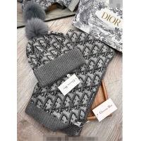 Best Price Dior Oblique Knit Hat and Scarf Set CD1123 Grey 2023