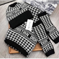 Good Taste Dior Houndtooth Knit Gloves, Hat and Scarf Set CD1123 Black 2023