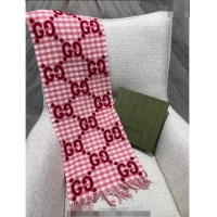 Good Product Gucci GG Check Wool Scarf 35x240cm 644365 Pink 2023