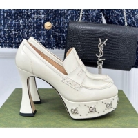 Best Price Gucci Leather Platform Pumps 11cm with G Studs White 1106042