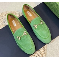 Duplicate Gucci Jordaan Suede Loafers with Crystals Light Green 205021