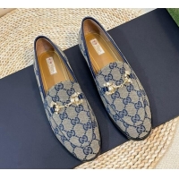 Unique Style Gucci Jordaan Jumbo GG Canvas Loafers with Crystals Grey/Blue 205029