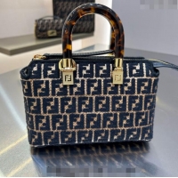 Trendy Design Fendi By The Way Mini Boston Bag in Raffia Straw with Black tapestry fabric FF motif F1018 2023