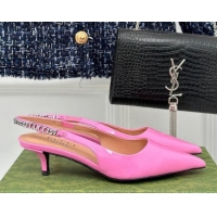 Discount Gucci Signoria Slingback Pumps 4.5cm in Patent Leather Light Pink 215138