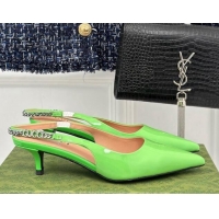 Good Looking Gucci Signoria Slingback Pumps 4.5cm in Patent Leather Light Green 215142