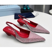 Sumptuous Prada Satin Slingback Pumps 4cm with Crystals Red 204015