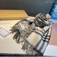 Promotional Burberry Cashmere Check Knight Scarf 50x210cm 1221 Grey 2023