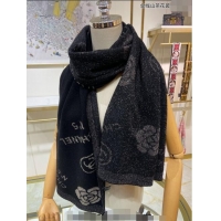 Good Product Chanel Cashmere and Gold-Tone Camellia Bloom Long Scarf 62x195cm CH122102 Black 2023