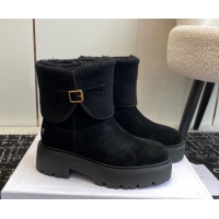 Popular Style Celine Platform Ankle Boots in Suede and Knit with Shearling Lining Black 218102