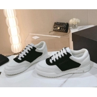 Grade Chanel White Leather and Suede Sneakers Black 120044