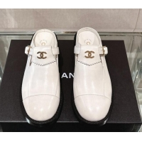 Perfect Chanel Calfskin Loafers Mules with Buckle White 121068